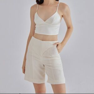 $159 NWT Silk Maison White Quartz Silk Blend Shorts
